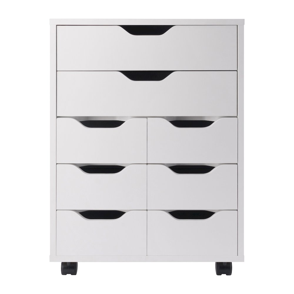 Norfolk 6 Bins, 2 Drawer Mobile Cabinet, White Finish