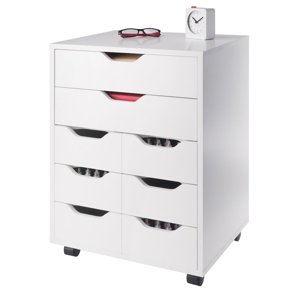 Norfolk 6 Bins, 2 Drawer Mobile Cabinet, White Finish