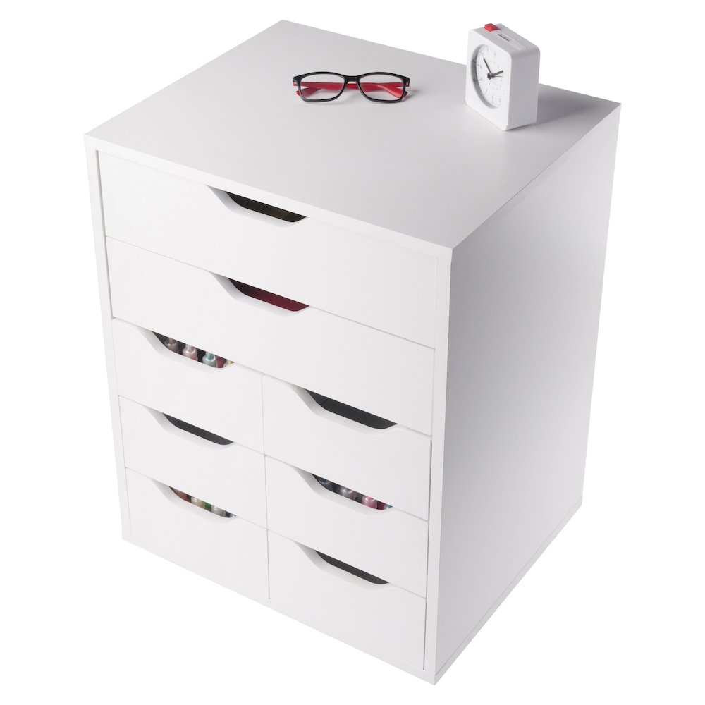 Norfolk 6 Bins, 2 Drawer Mobile Cabinet, White Finish