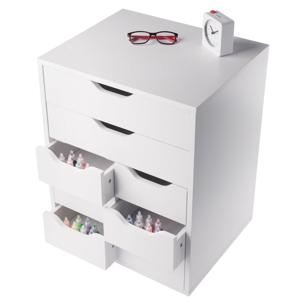Norfolk 6 Bins, 2 Drawer Mobile Cabinet, White Finish