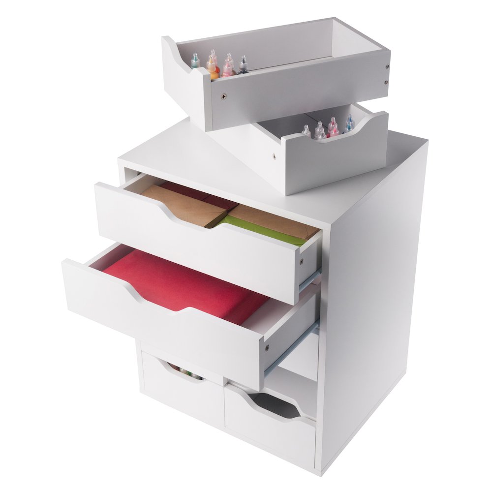 Norfolk 6 Bins, 2 Drawer Mobile Cabinet, White Finish