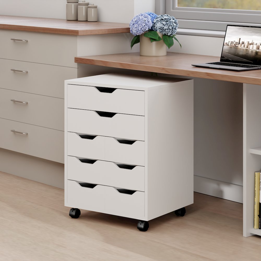 Norfolk 6 Bins, 2 Drawer Mobile Cabinet, White Finish