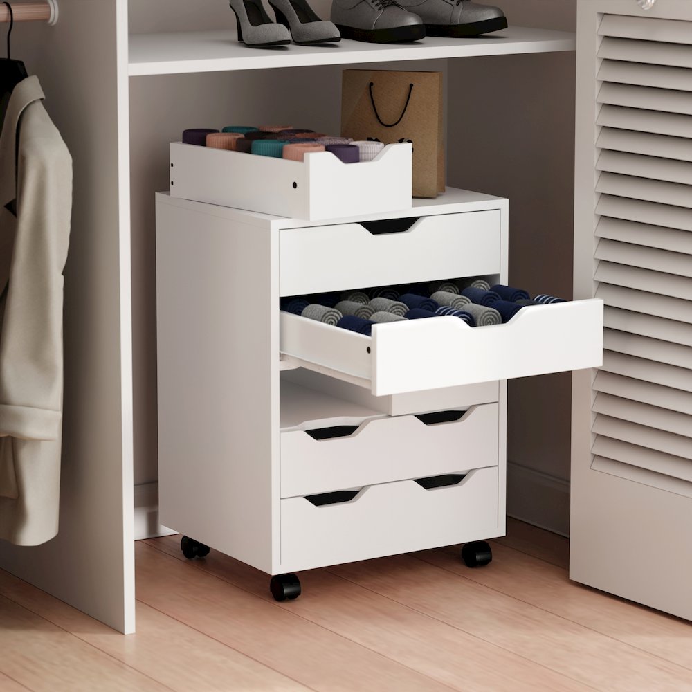 Norfolk 6 Bins, 2 Drawer Mobile Cabinet, White Finish