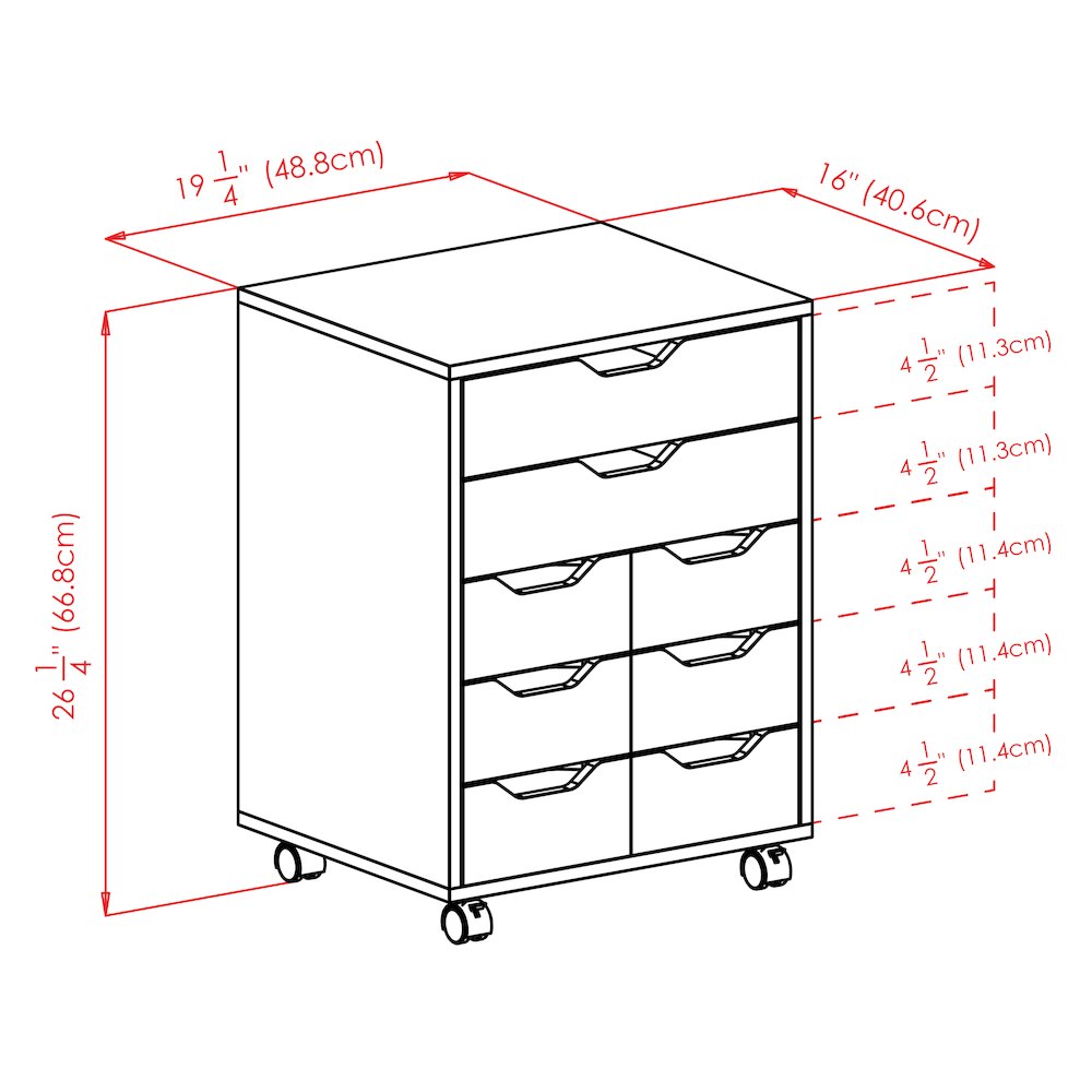 Norfolk 6 Bins, 2 Drawer Mobile Cabinet, White Finish