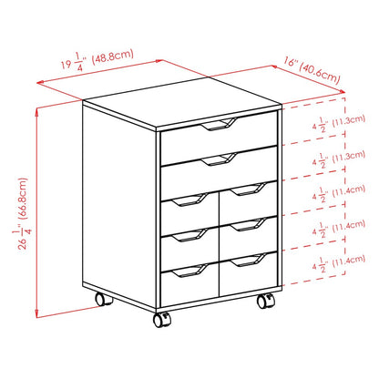 Norfolk 6 Bins, 2 Drawer Mobile Cabinet, White Finish