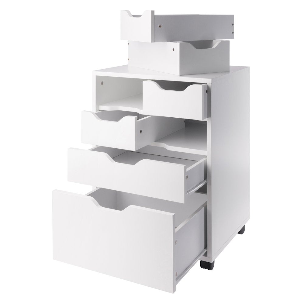 Norfolk 4 Bins, 2 Drawer Mobile Cabinet, White Finish