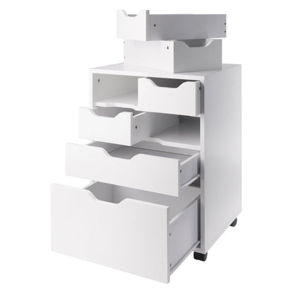 Norfolk 4 Bins, 2 Drawer Mobile Cabinet, White Finish