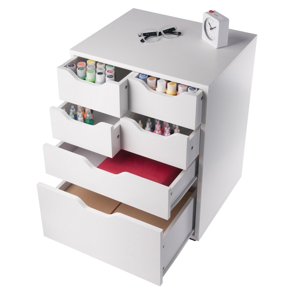 Norfolk 4 Bins, 2 Drawer Mobile Cabinet, White Finish