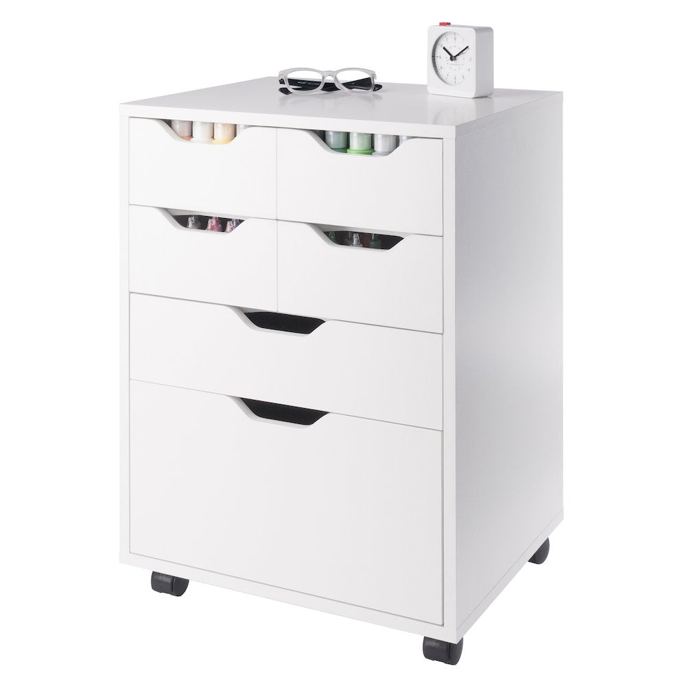 Norfolk 4 Bins, 2 Drawer Mobile Cabinet, White Finish