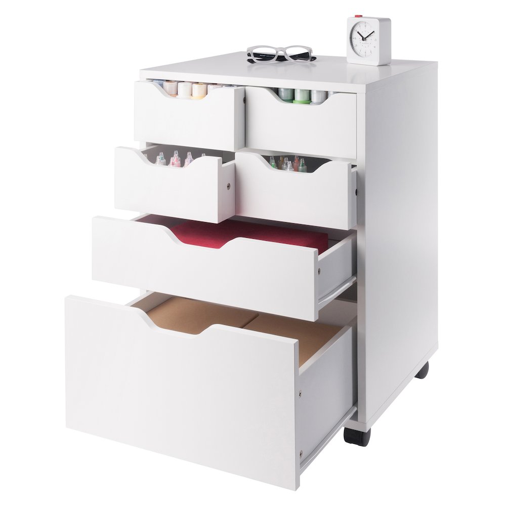 Norfolk 4 Bins, 2 Drawer Mobile Cabinet, White Finish