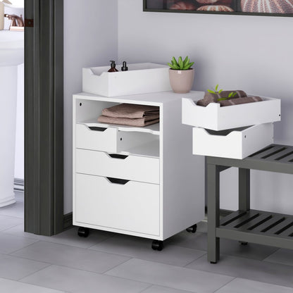 Norfolk 4 Bins, 2 Drawer Mobile Cabinet, White Finish