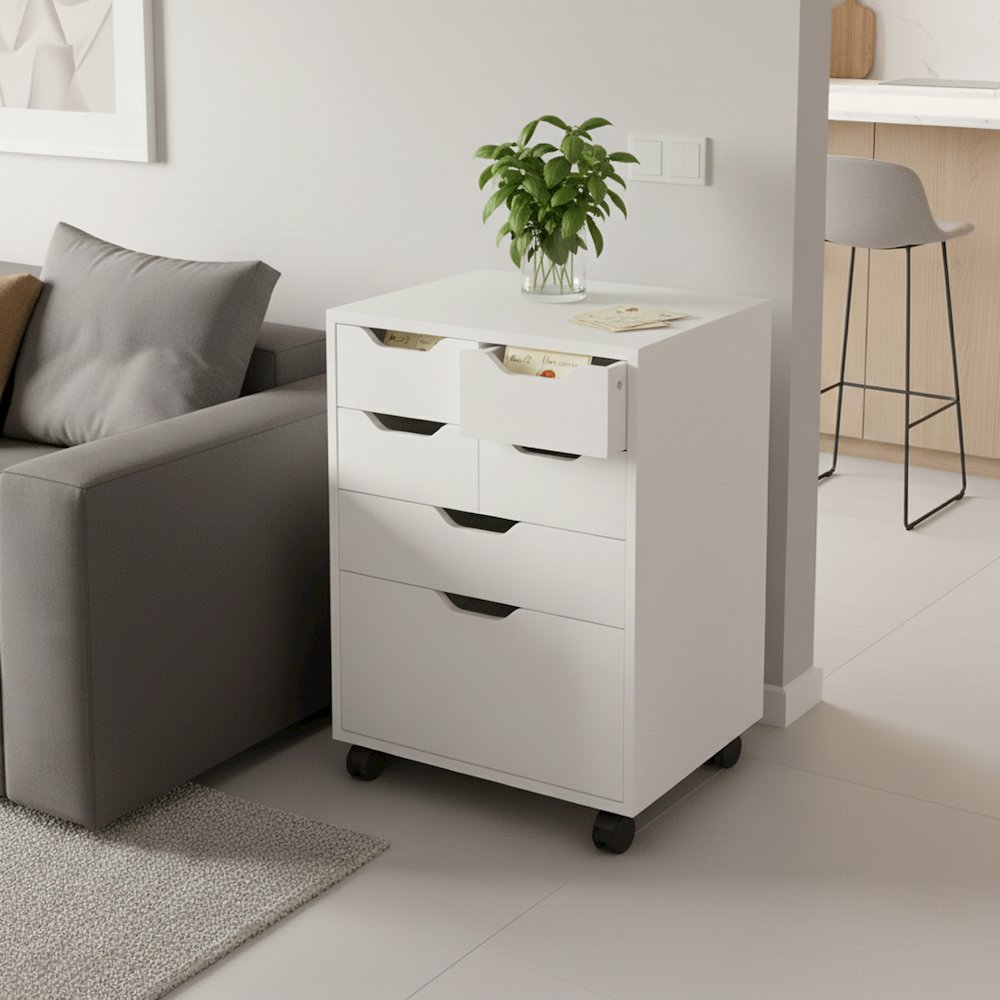 Norfolk 4 Bins, 2 Drawer Mobile Cabinet, White Finish