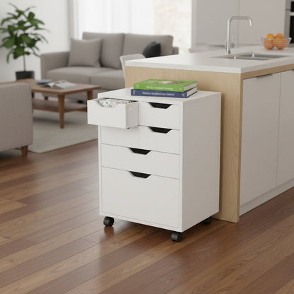 Norfolk 4 Bins, 2 Drawer Mobile Cabinet, White Finish