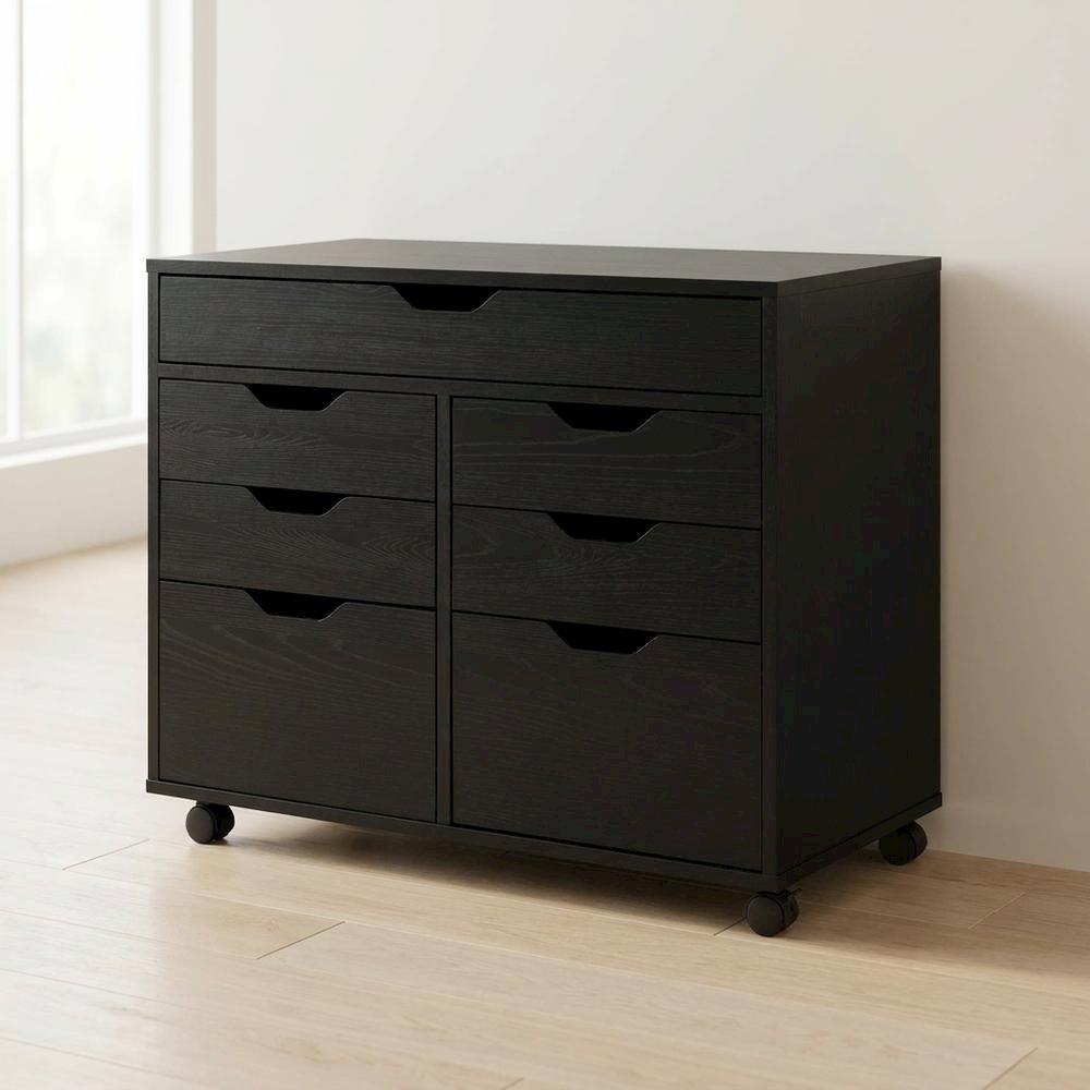 Composite Wood Buffet Cabinet with Open Shelves for Kitchen or Pantry, Black