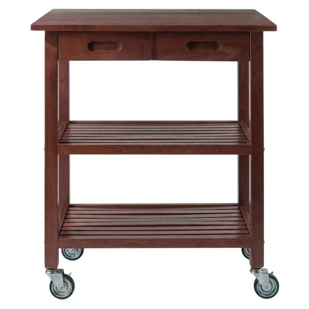 Kitchen Cart with Drop Leaf Extension, Slatted Shelf, Locking Casters