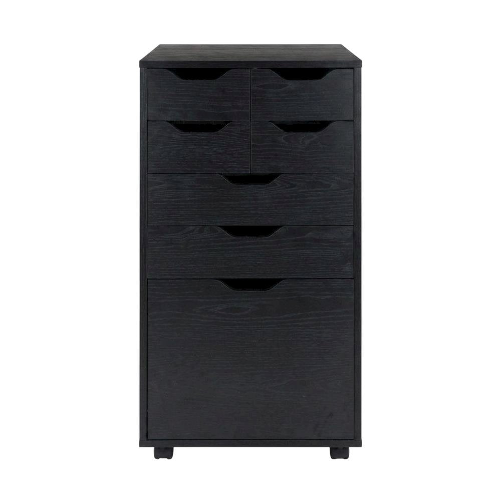 Black Tall Mobile Storage Cabinet, Bins Drawers Rolling Organizer