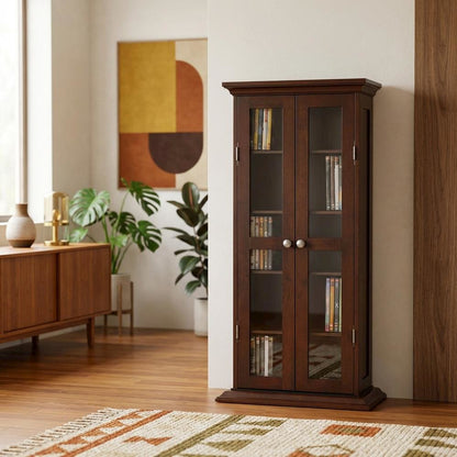 Media Storage Cabinet, Glass Doors, 4 Adjustable Shelves