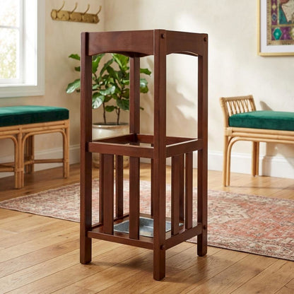 Umbrella Stand with Metal Tray, Solid Wood Accent, Walnut Finish