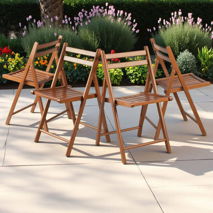 FurniFact Solid Teak Wooden Folding Chairs – Set of 4