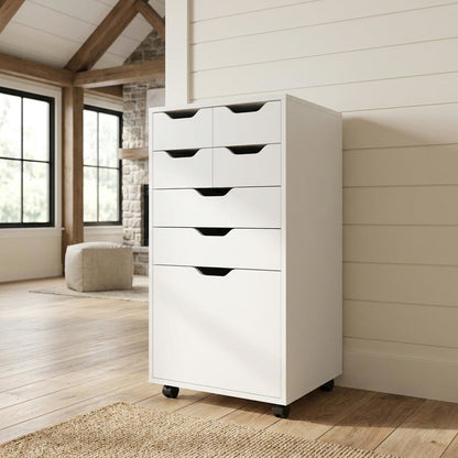White Tall Mobile Storage Cabinet, Multi-Storage Rolling Pantry