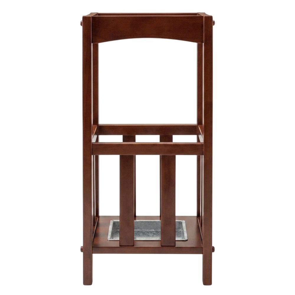 Umbrella Stand with Metal Tray, Solid Wood Accent, Walnut Finish