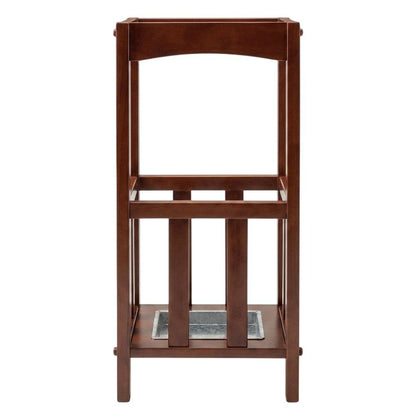 Umbrella Stand with Metal Tray, Solid Wood Accent, Walnut Finish