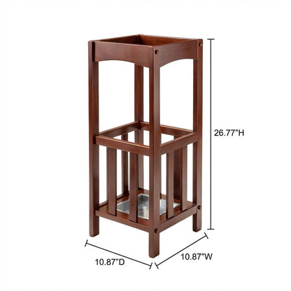 Umbrella Stand with Metal Tray, Solid Wood Accent, Walnut Finish