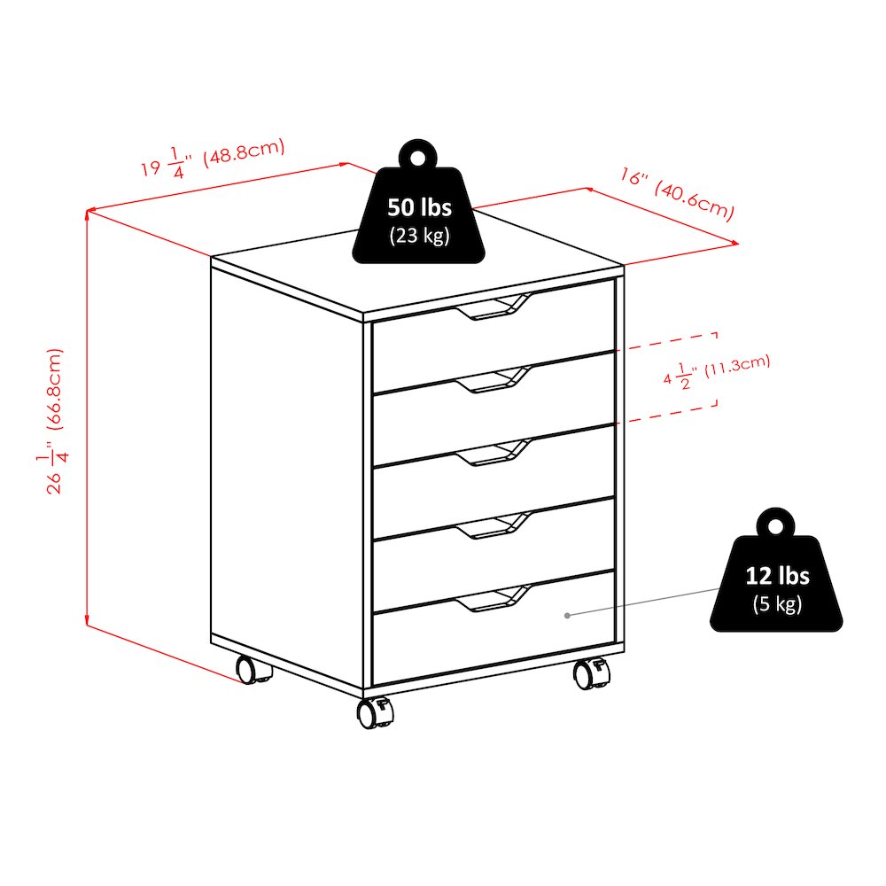 Halifax 5-Drawer Mobile Cabinet, Charcoal