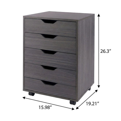 Composite Wood Rolling Drawer Cart with 5 Drawers on Casters, Charcoal