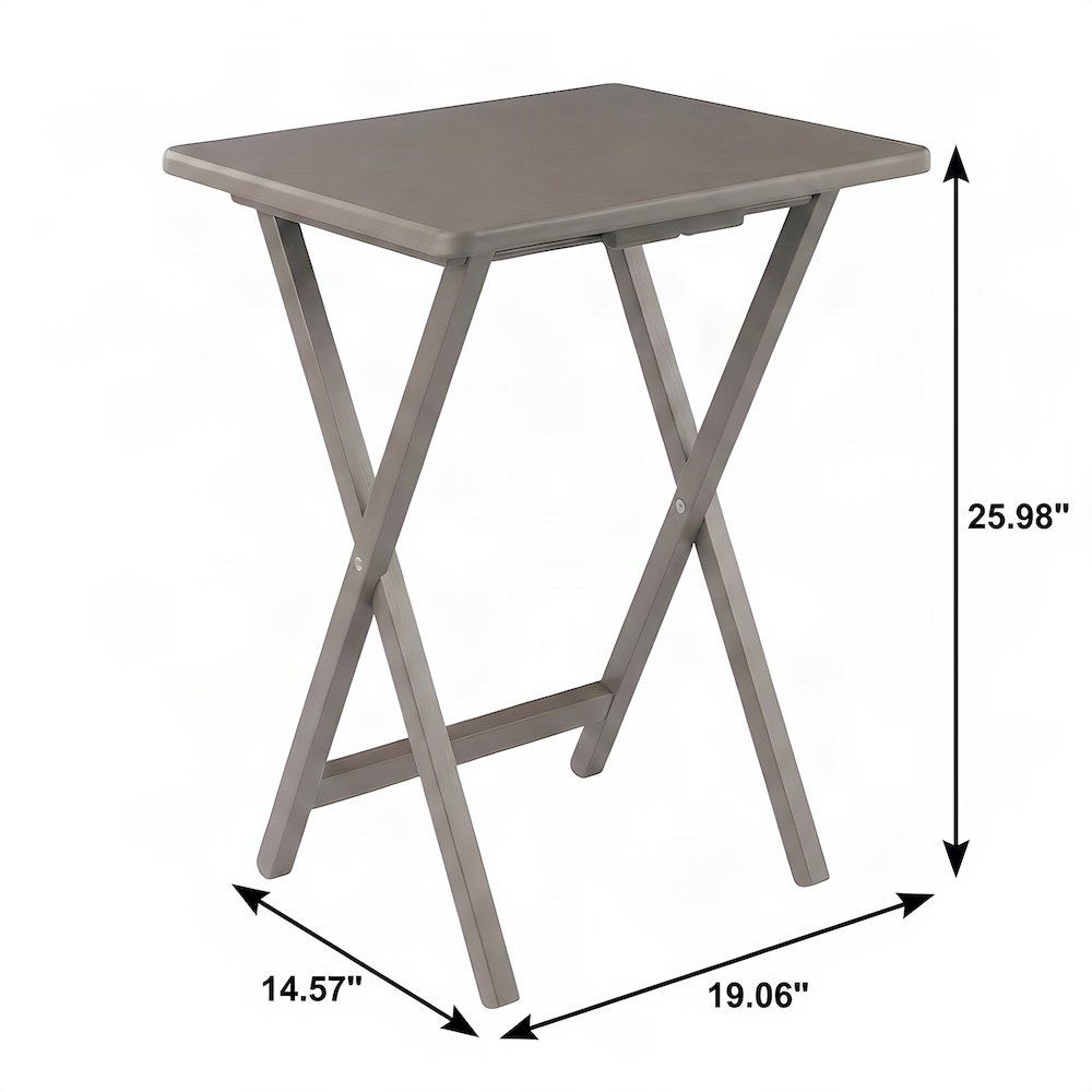 Solid Wood Folding TV Tray Table Set with Storage Rack, 5-Piece, Oyster Gray