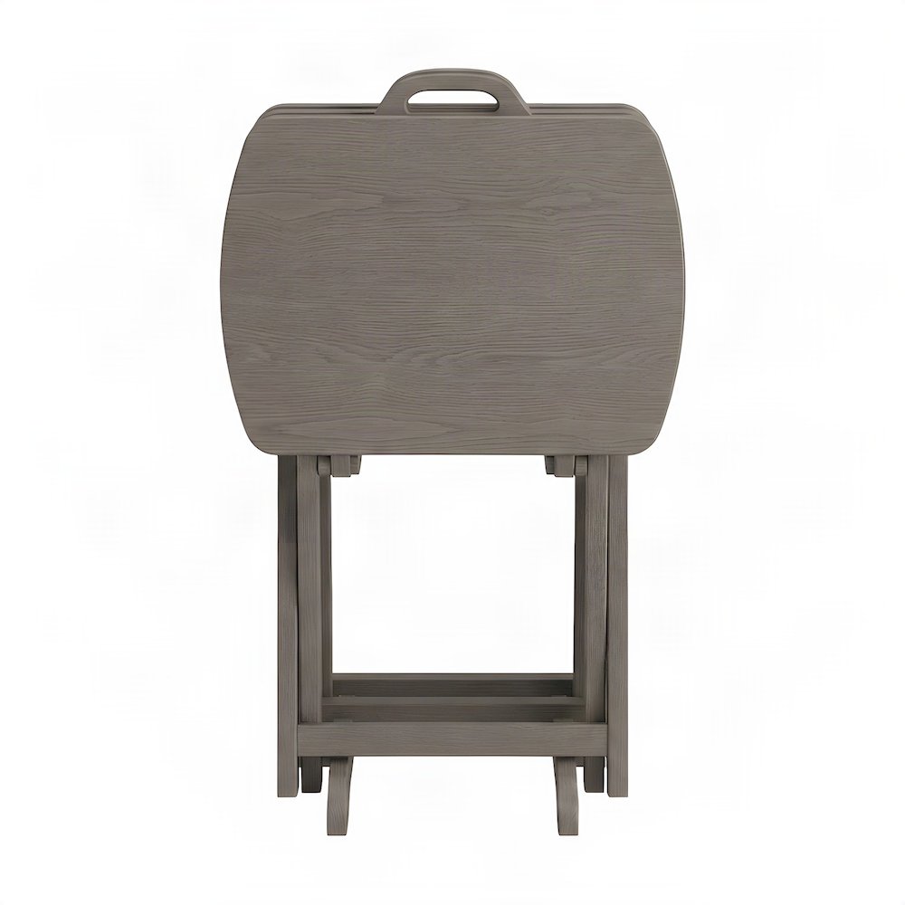 Solid Wood Folding TV Tray Table Set with Storage Rack, 5-Piece, Oyster Gray