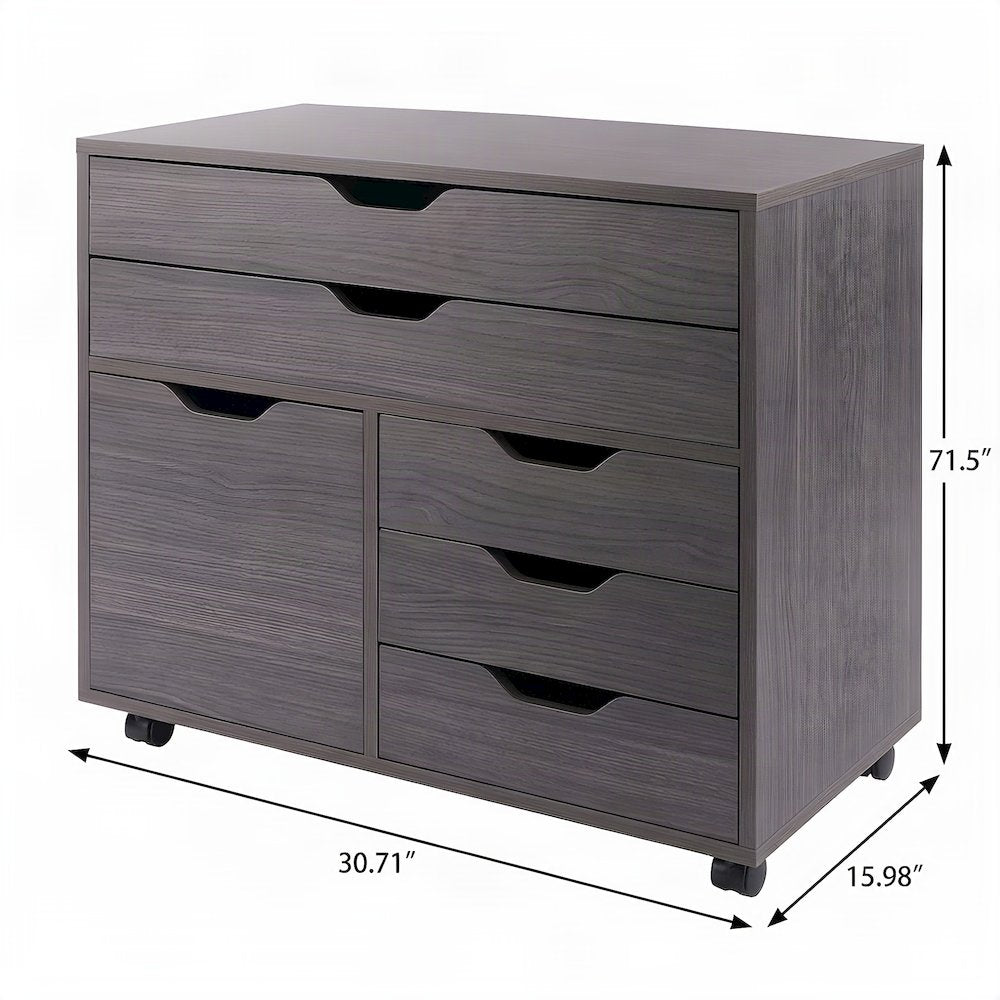 Composite Wood Floor Cabinet with 3-Section Drawers on Wheels, Charcoal