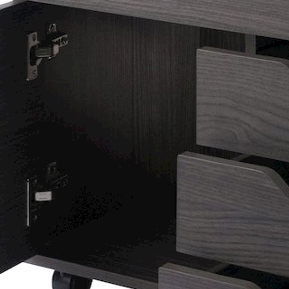 Composite Wood Floor Cabinet with 3-Section Drawers on Wheels, Charcoal