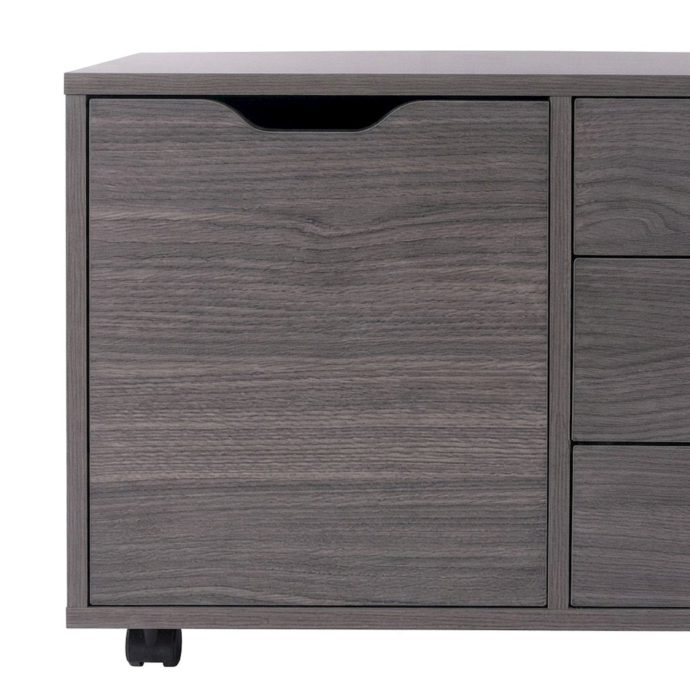 Composite Wood Floor Cabinet with 3-Section Drawers on Wheels, Charcoal
