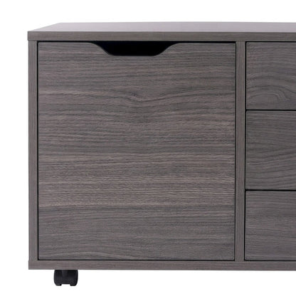 Composite Wood Floor Cabinet with 3-Section Drawers on Wheels, Charcoal
