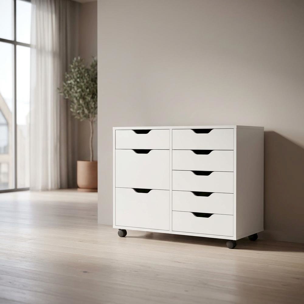Contemporary Storage Cabinet with Drawers for Home Office Organization, White