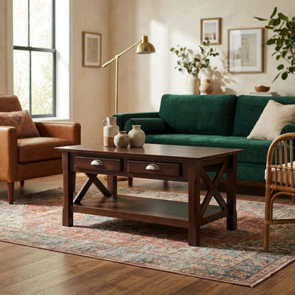 Coffee Table with 2 Storage Drawers for Living Room