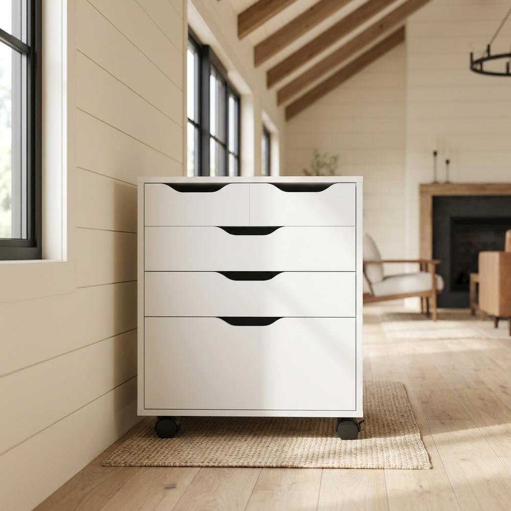 White Mobile Storage Cabinet, Composite Wood Rolling Pantry