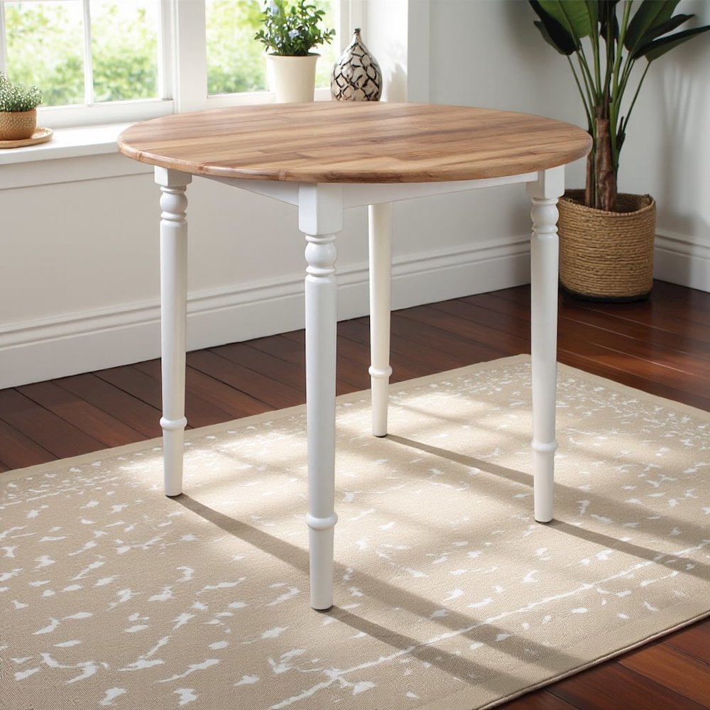 Natural White Small Round Drop Leaf Table – Foldable Dining Table