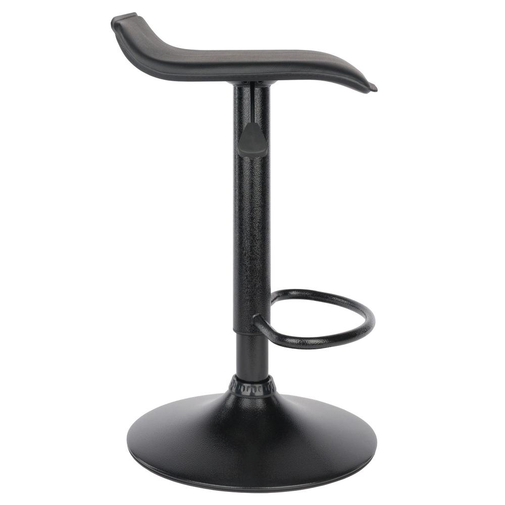 Obsidian Set of 2 Adjustable Swivel Air Lift Stool, Backless, Black PVC Seat, Black Metal Post and Base