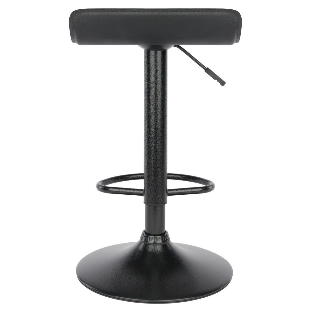 Obsidian Set of 2 Adjustable Swivel Air Lift Stool, Backless, Black PVC Seat, Black Metal Post and Base
