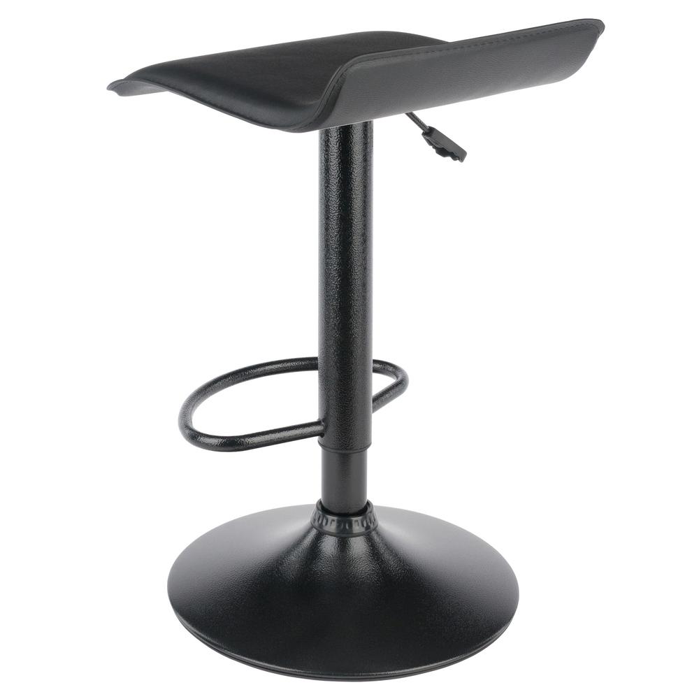 Obsidian Set of 2 Adjustable Swivel Air Lift Stool, Backless, Black PVC Seat, Black Metal Post and Base
