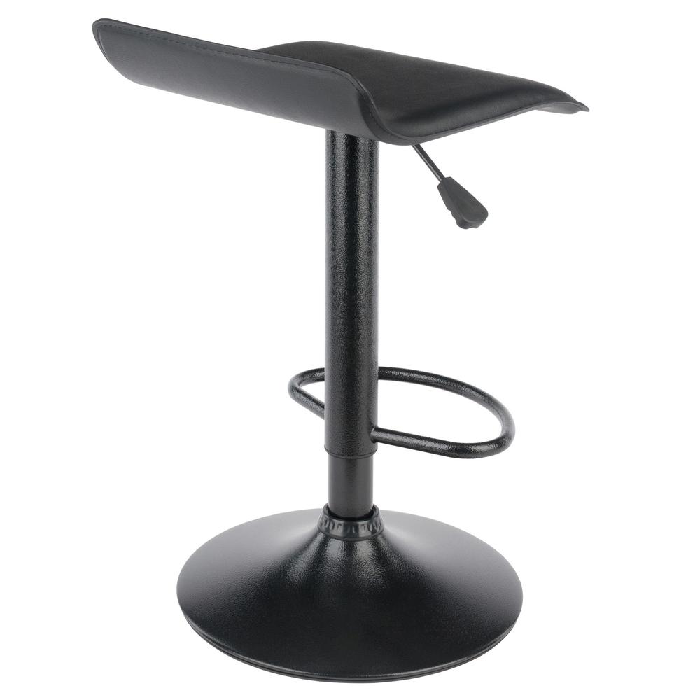 Obsidian Set of 2 Adjustable Swivel Air Lift Stool, Backless, Black PVC Seat, Black Metal Post and Base