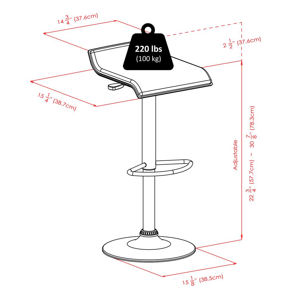Obsidian Set of 2 Adjustable Swivel Air Lift Stool, Backless, Black PVC Seat, Black Metal Post and Base