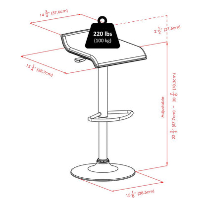 Obsidian Set of 2 Adjustable Swivel Air Lift Stool, Backless, Black PVC Seat, Black Metal Post and Base