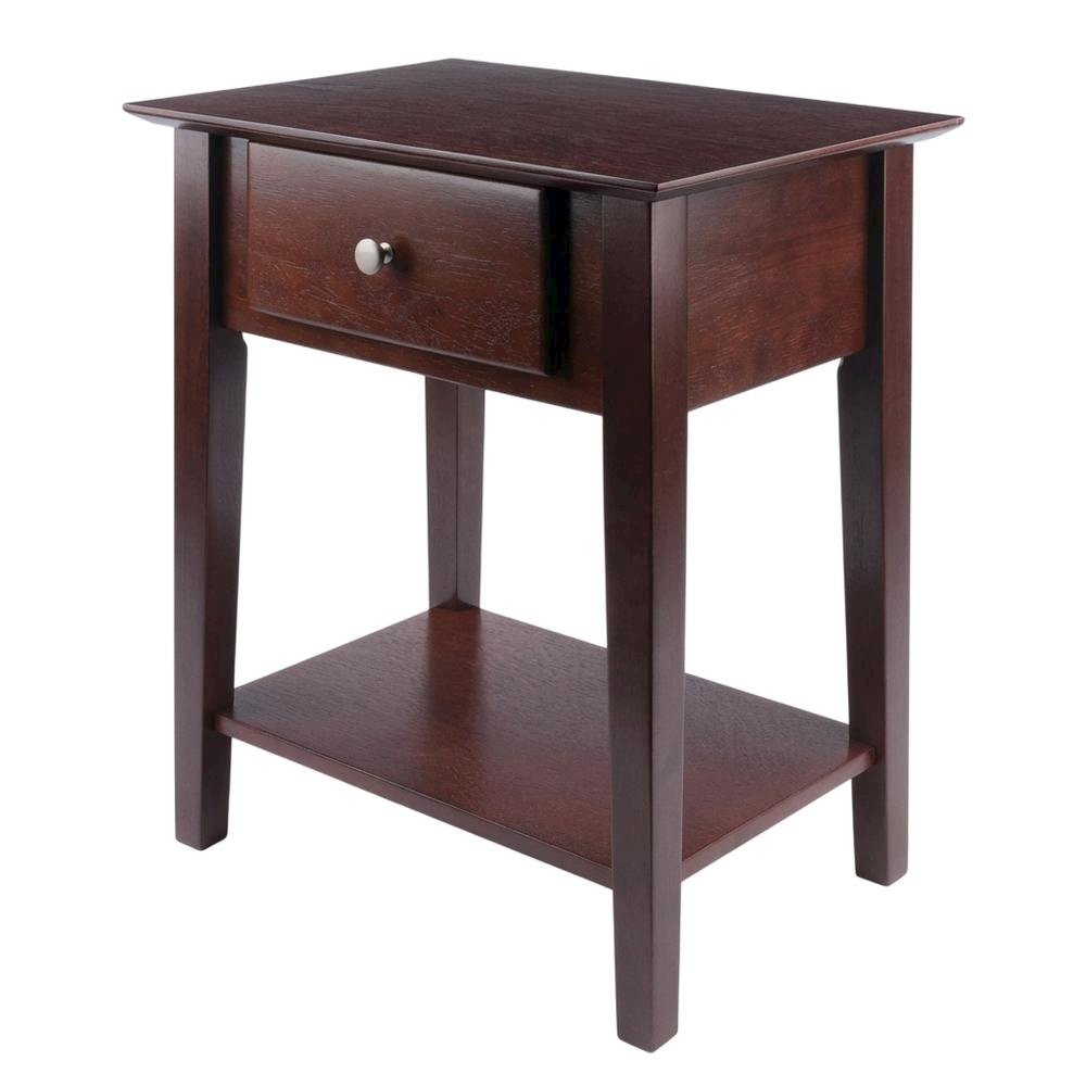Antique Walnut Night Stand with Drawer Solid Composite Wood Storage