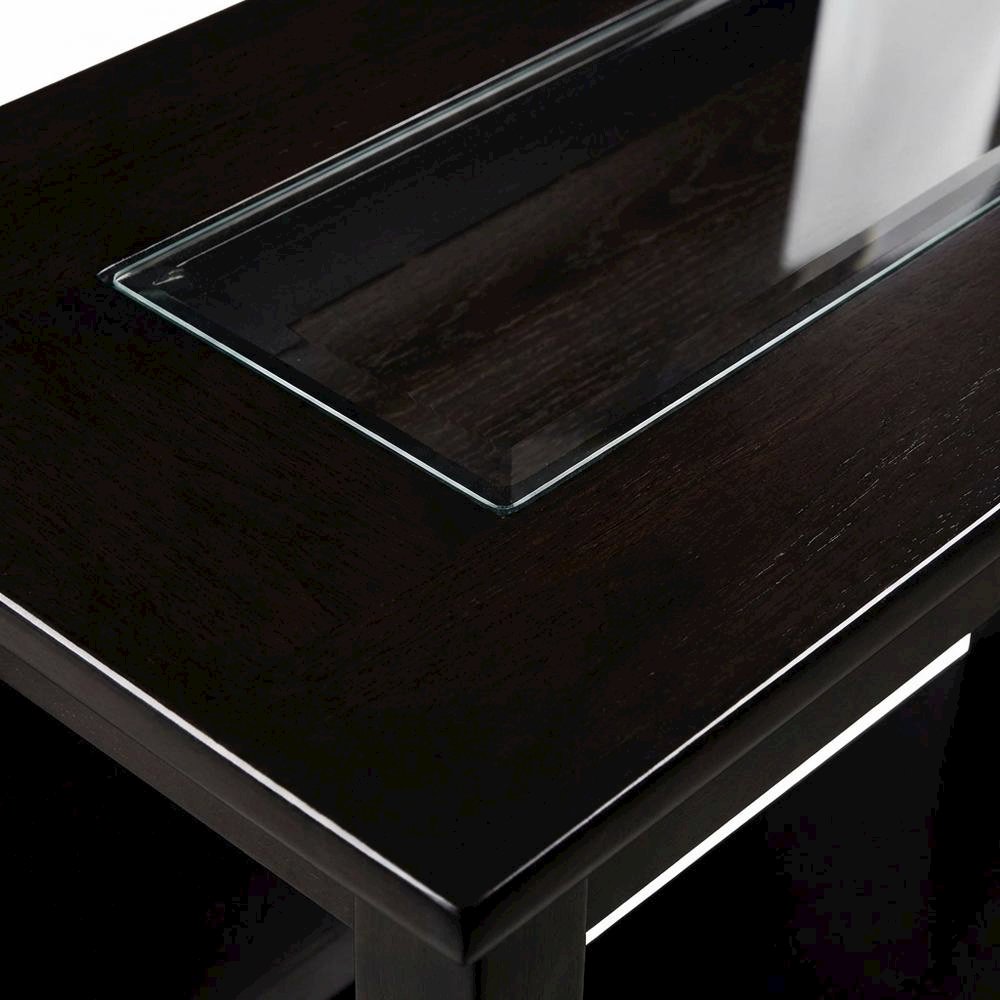 Dark Espresso Rectangular Console Table - Glass Shelf for Computer Workstations