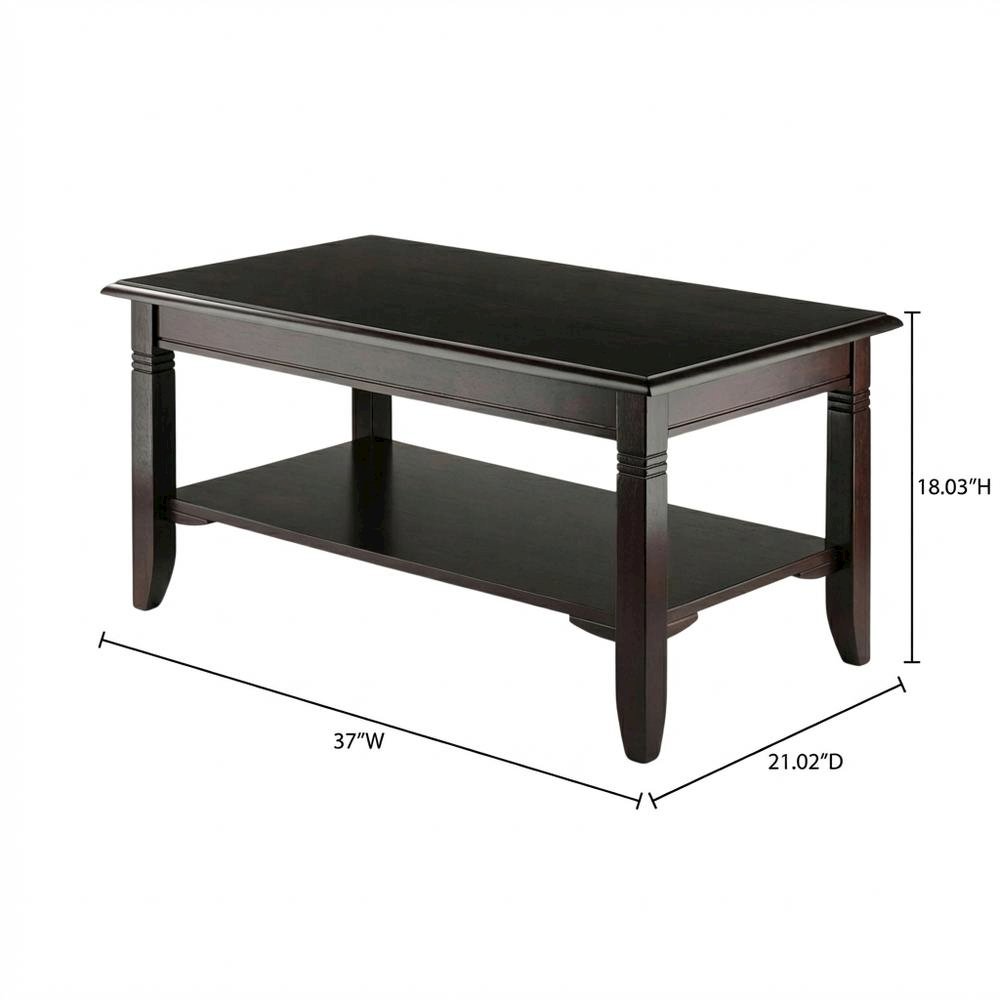 Coffee Table, Brown Finish, Lower Open Shelf, Center Living Room