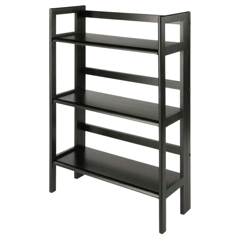 Black Solid Wood Folding Bookcase With 3 Open Folding Shelves Design