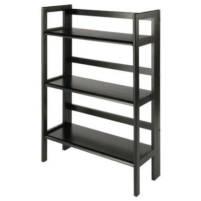 Black Solid Wood Folding Bookcase With 3 Open Folding Shelves Design